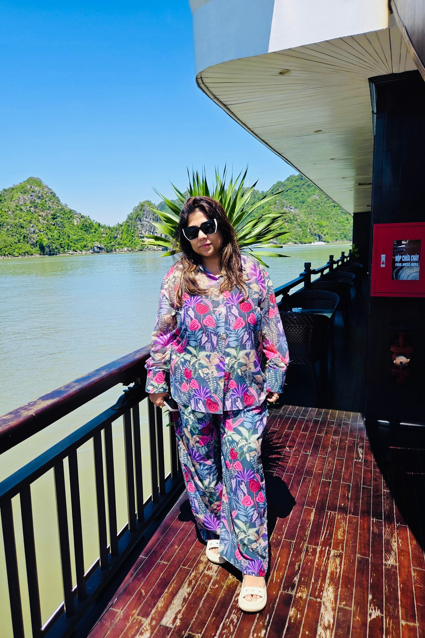 ABHA CHIFFON CO-ORD SET FLORAL GREEN