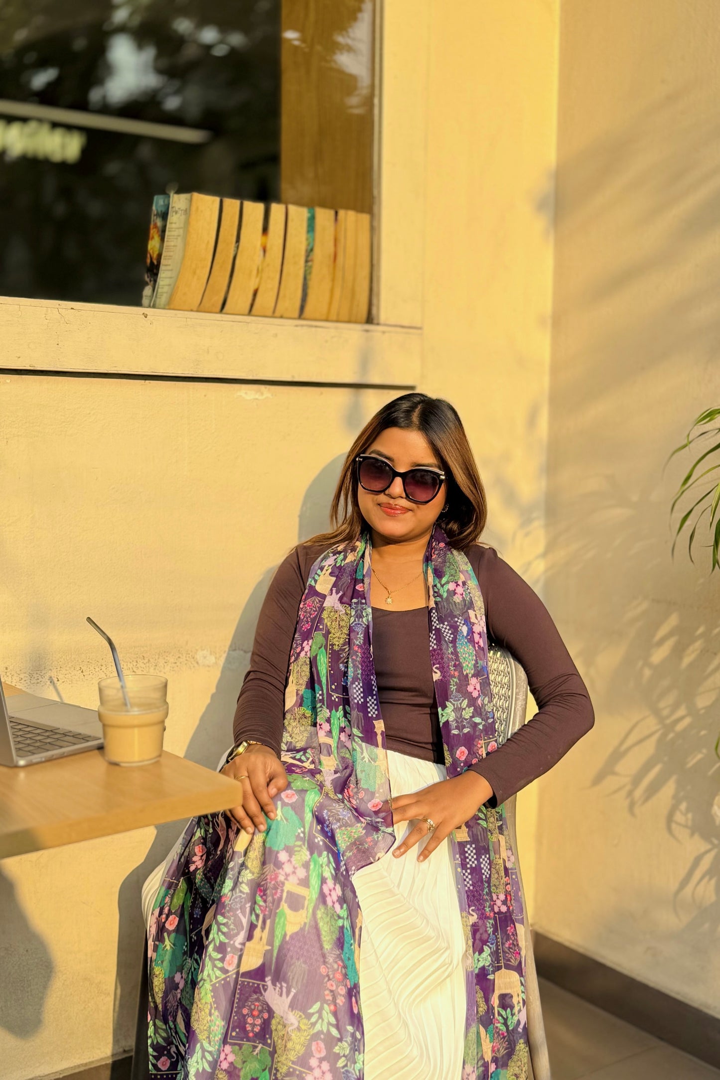 Bristi Purple Chiffon Scarf