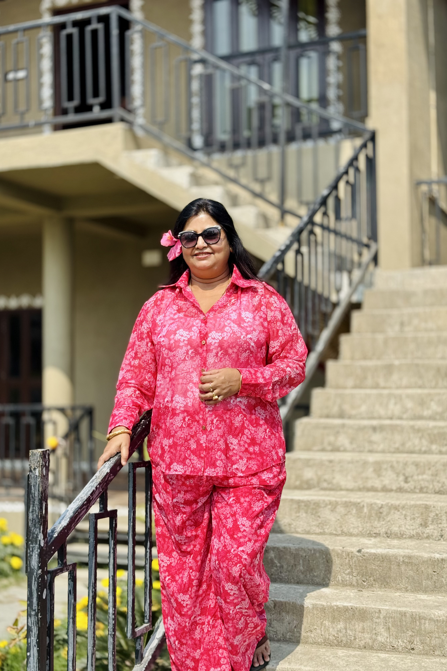 ABHA CHIFFON CO-ORD REDDISH PINK