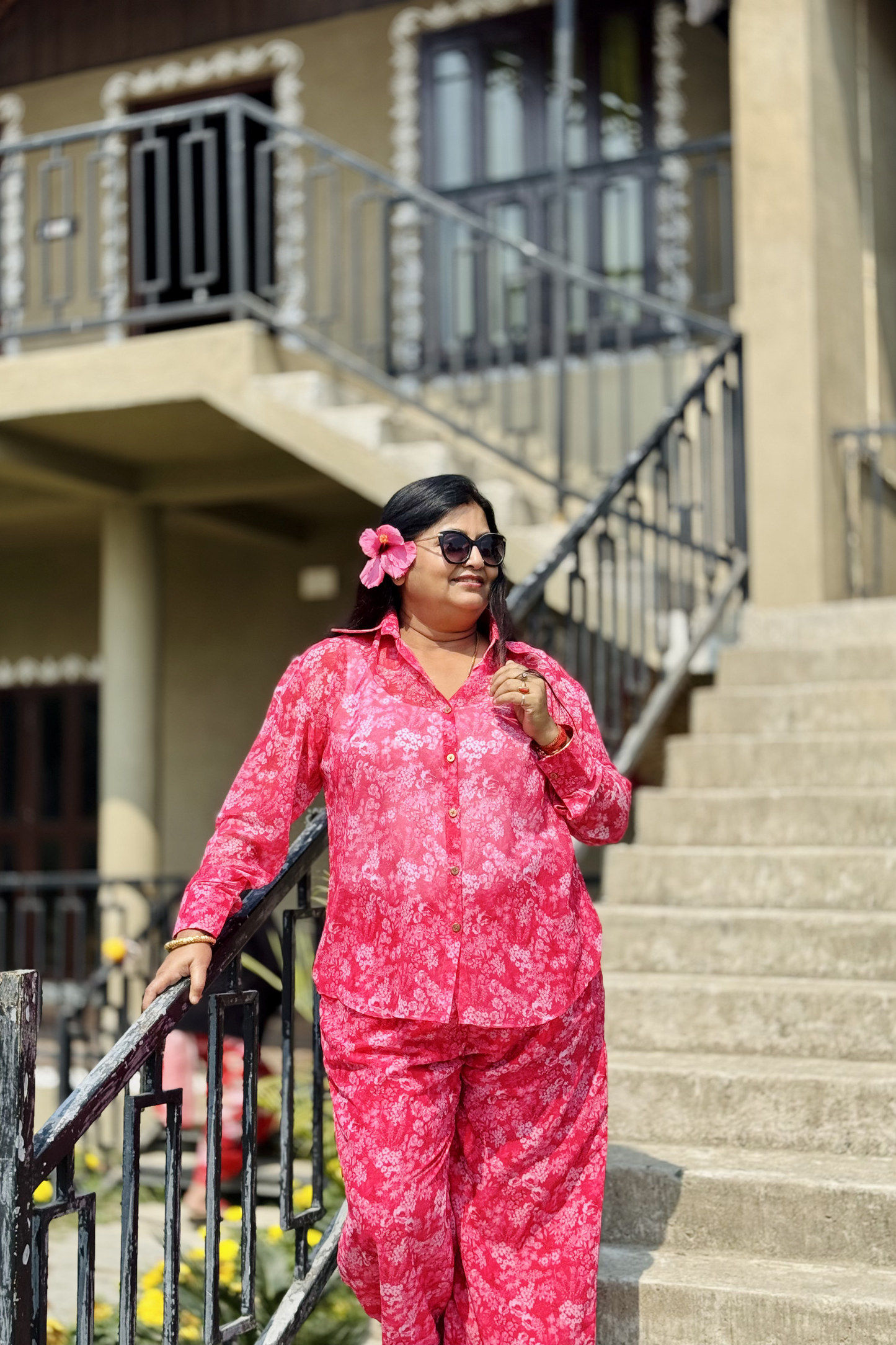 ABHA CHIFFON CO-ORD REDDISH PINK