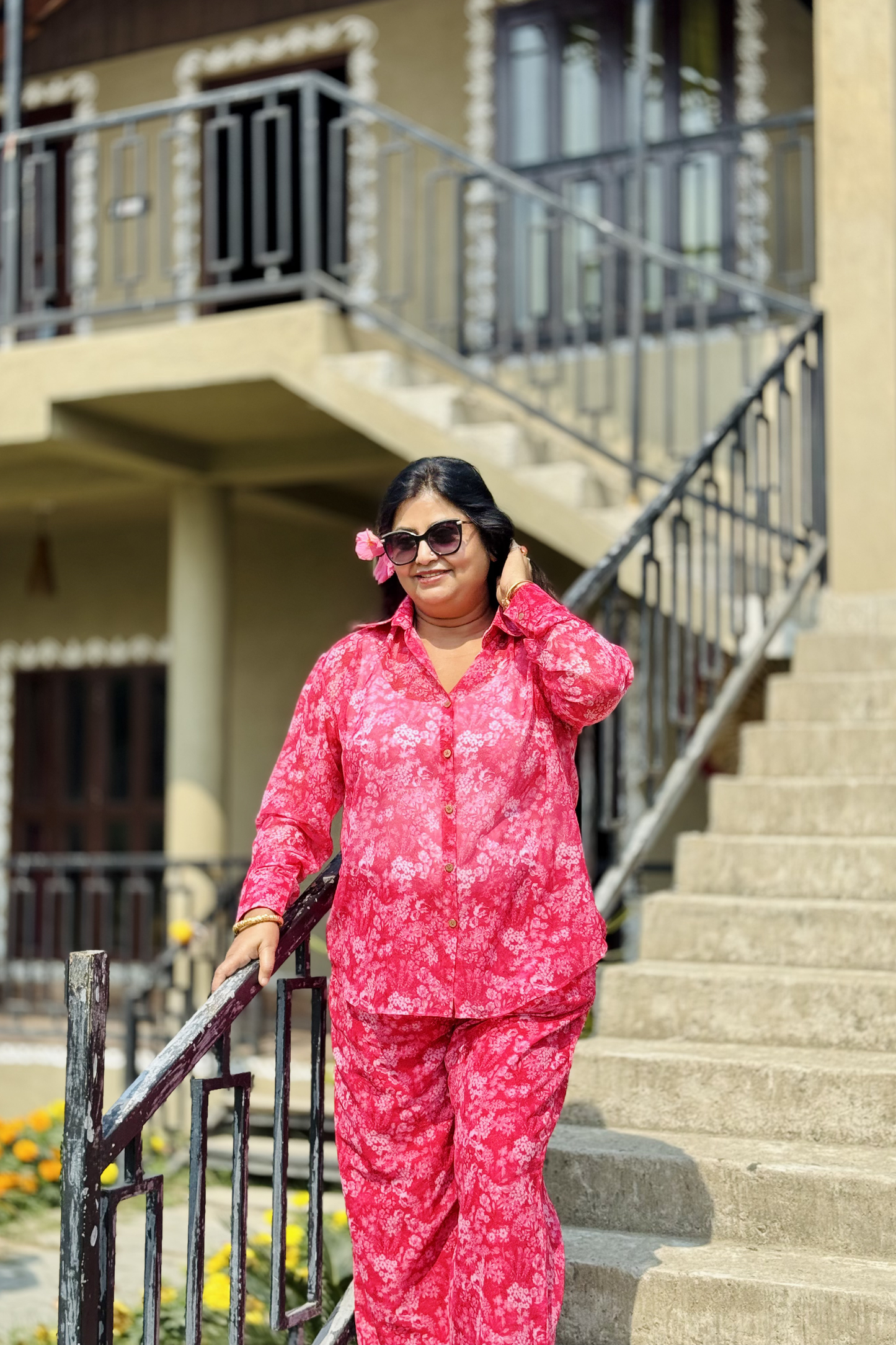 ABHA CHIFFON CO-ORD REDDISH PINK