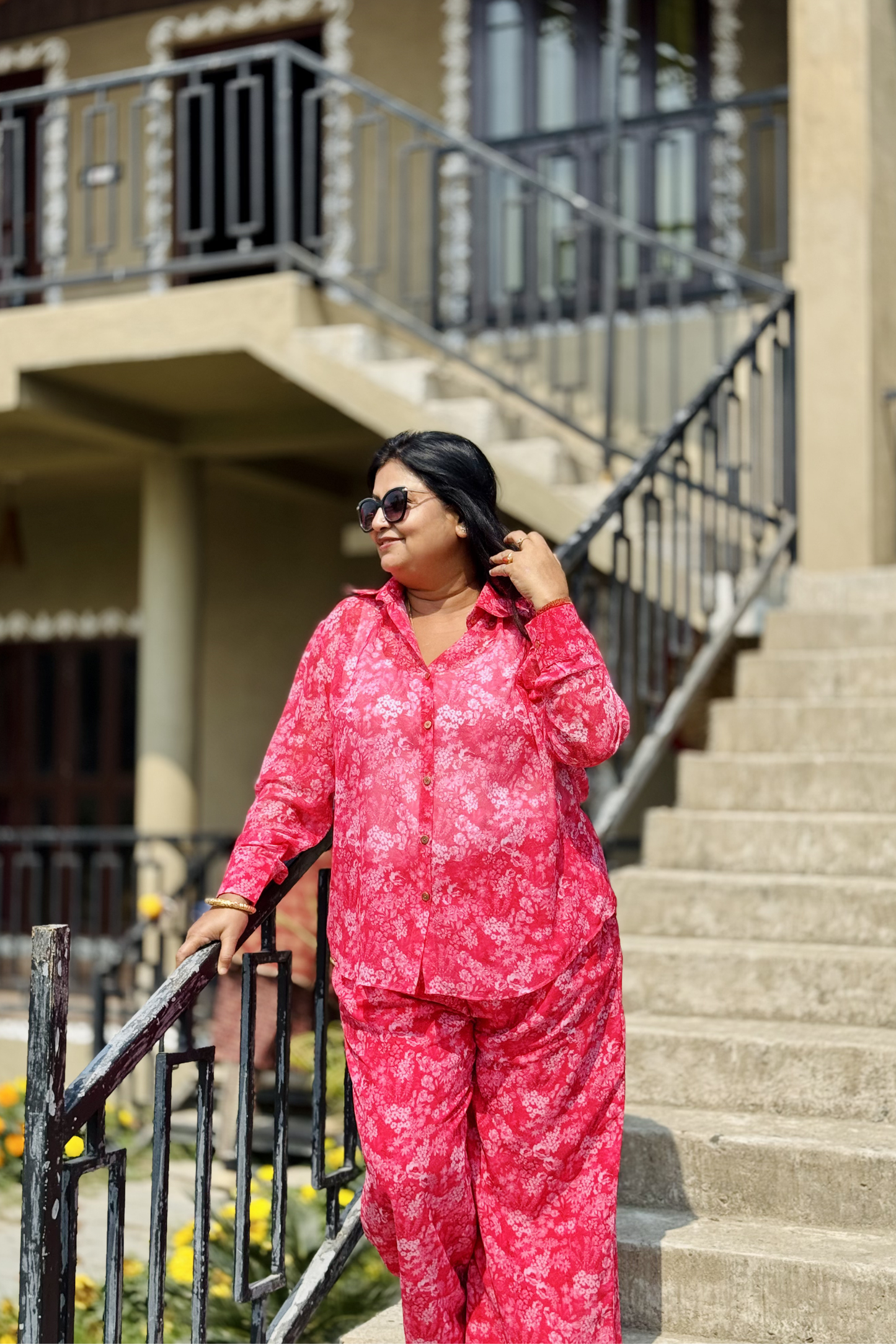 ABHA CHIFFON CO-ORD REDDISH PINK