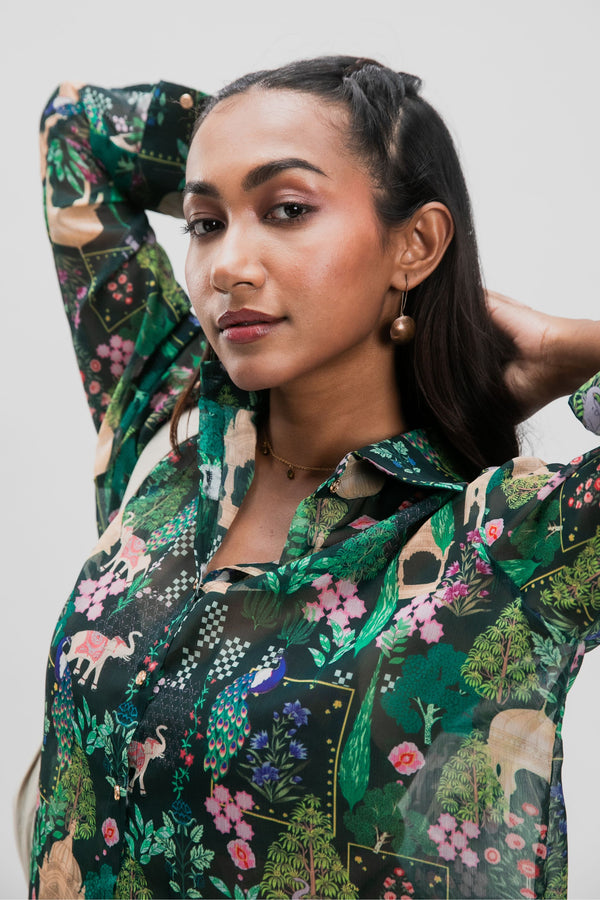 ABHA GREEN CHIFFON SHIRT