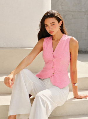 Pink Stripe Waist-Coat Asymmetric