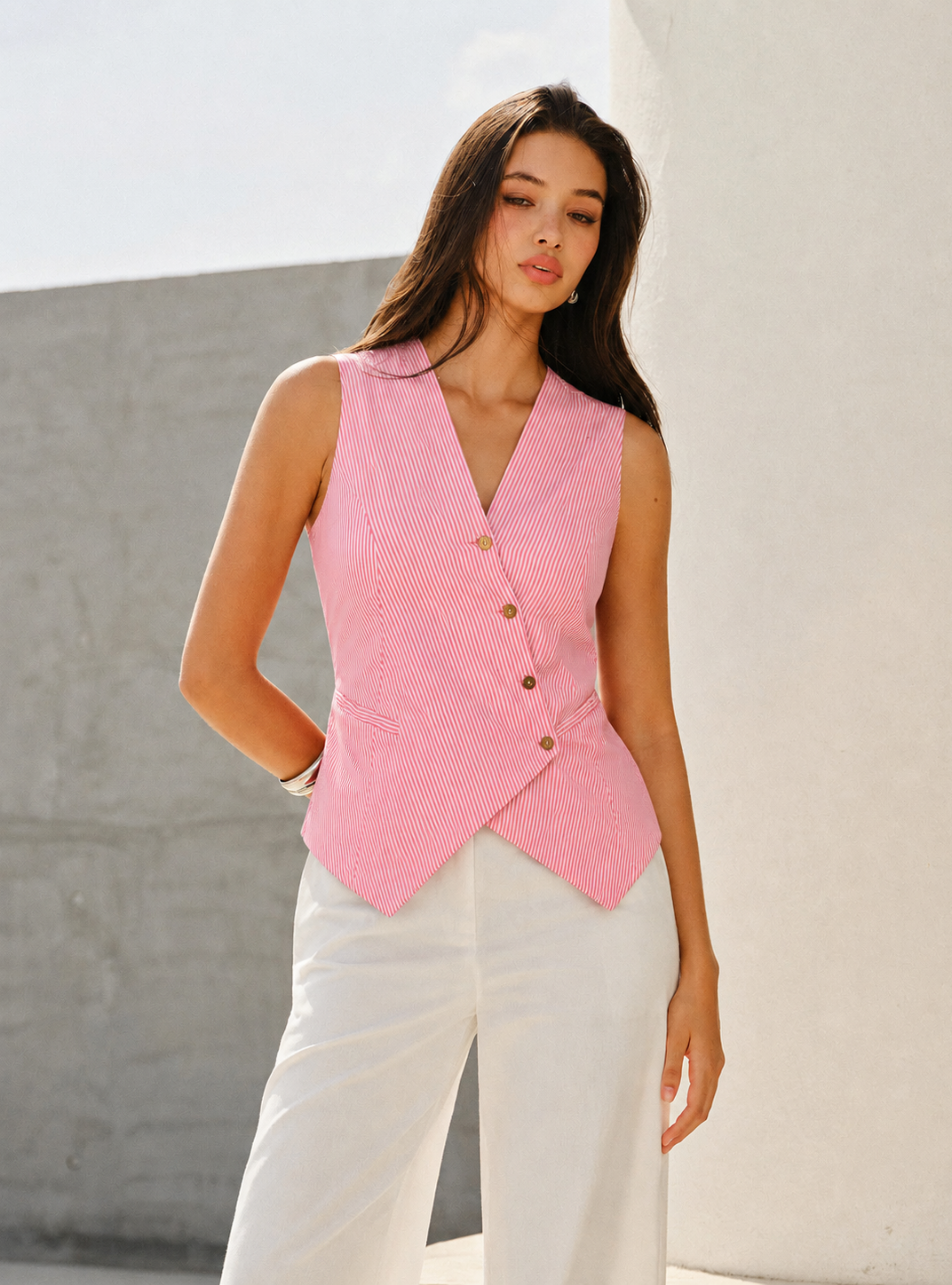 Pink Stripe Waist-Coat Asymmetric