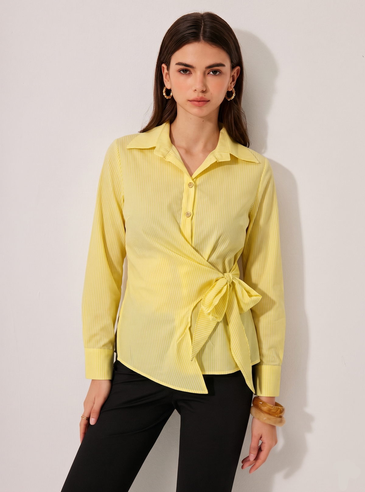 Yellow Stripe Wrap Shirt