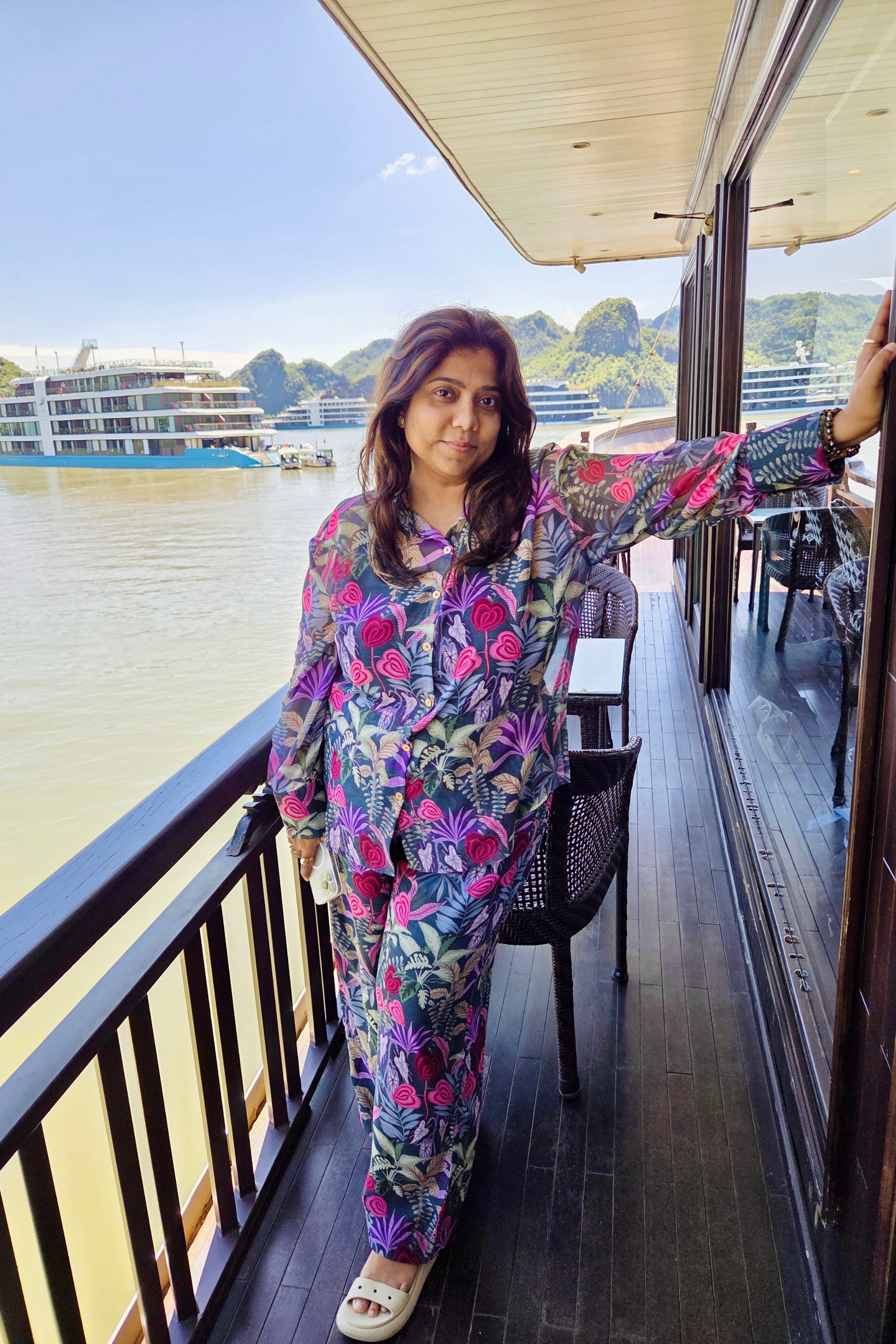 ABHA CHIFFON CO-ORD SET FLORAL GREEN