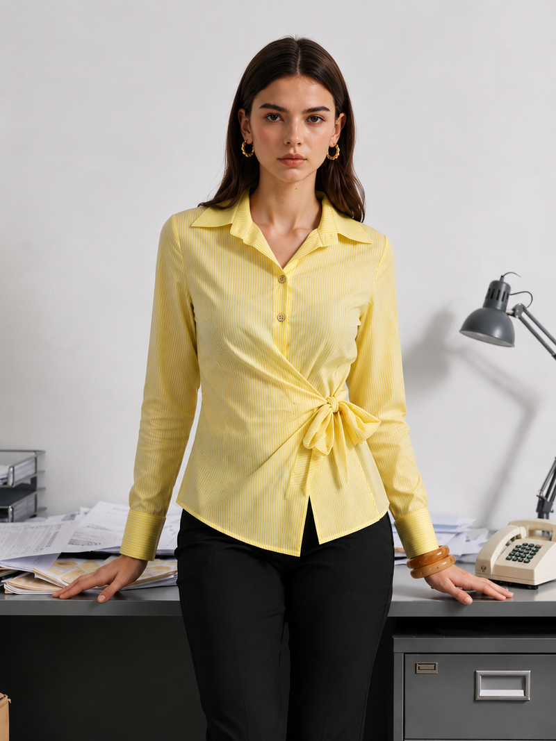 Yellow Stripe Wrap Shirt