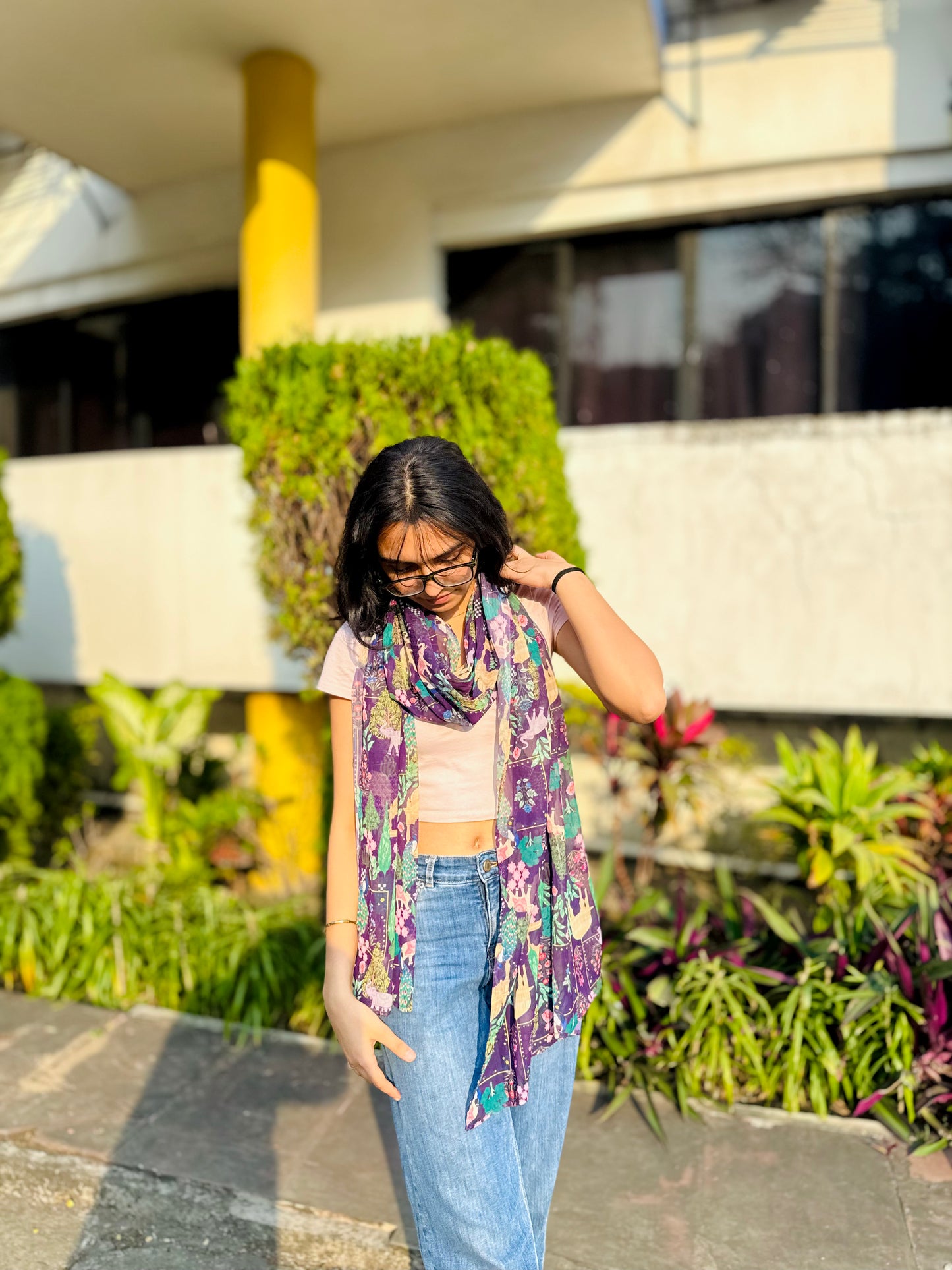 Bristi Purple Chiffon Scarf