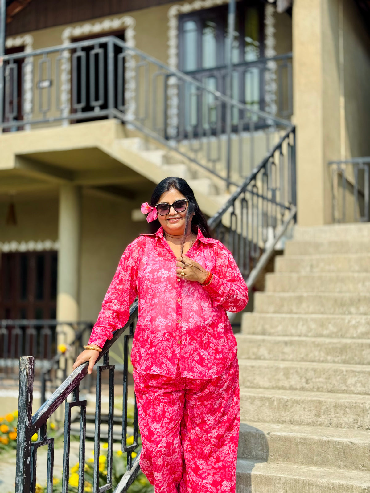 ABHA CHIFFON CO-ORD REDDISH PINK