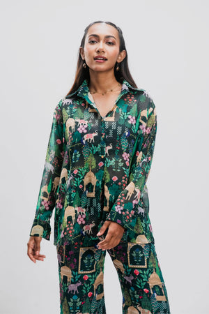 ABHA GREEN CHIFFON SHIRT