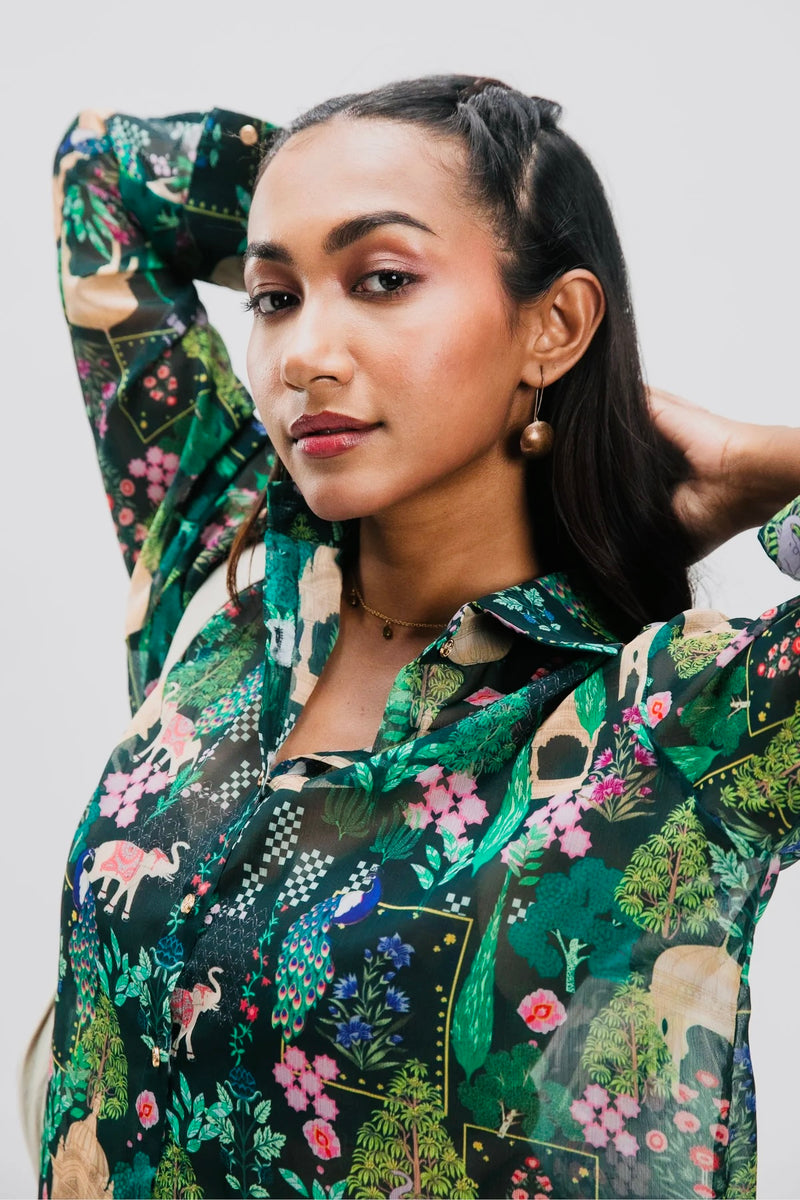 ABHA GREEN CHIFFON SHIRT