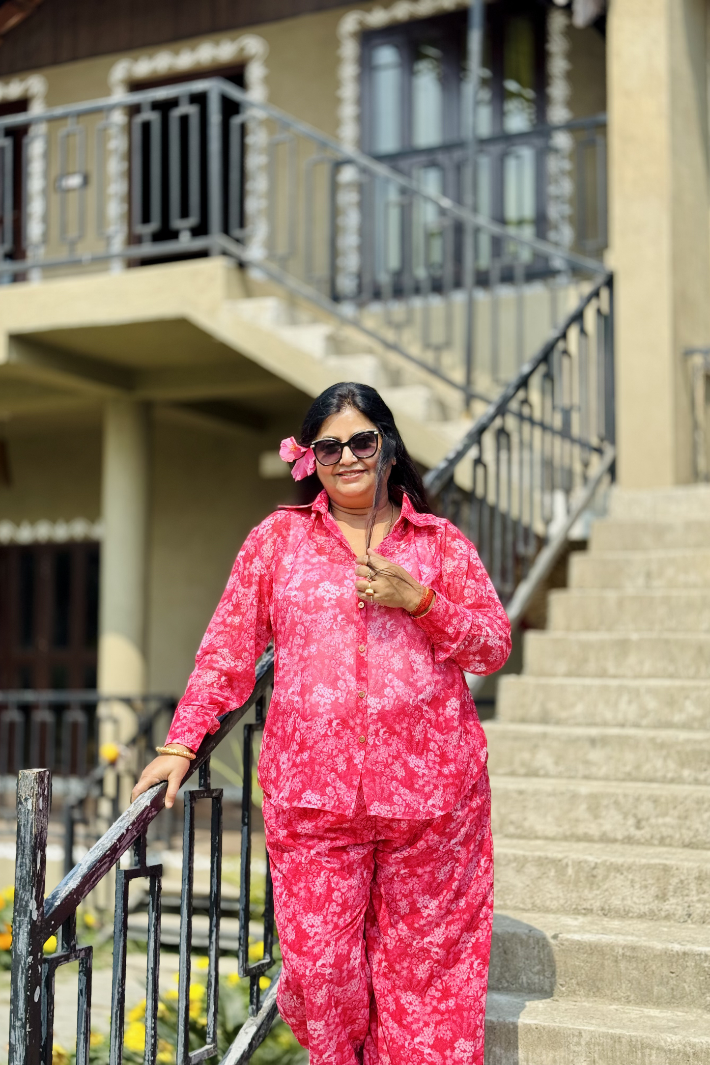 ABHA CHIFFON CO-ORD REDDISH PINK