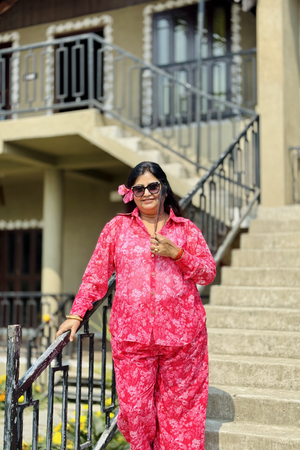 ABHA CHIFFON CO-ORD REDDISH PINK