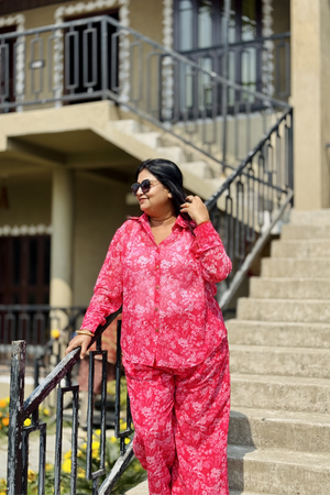 ABHA CHIFFON CO-ORD REDDISH PINK