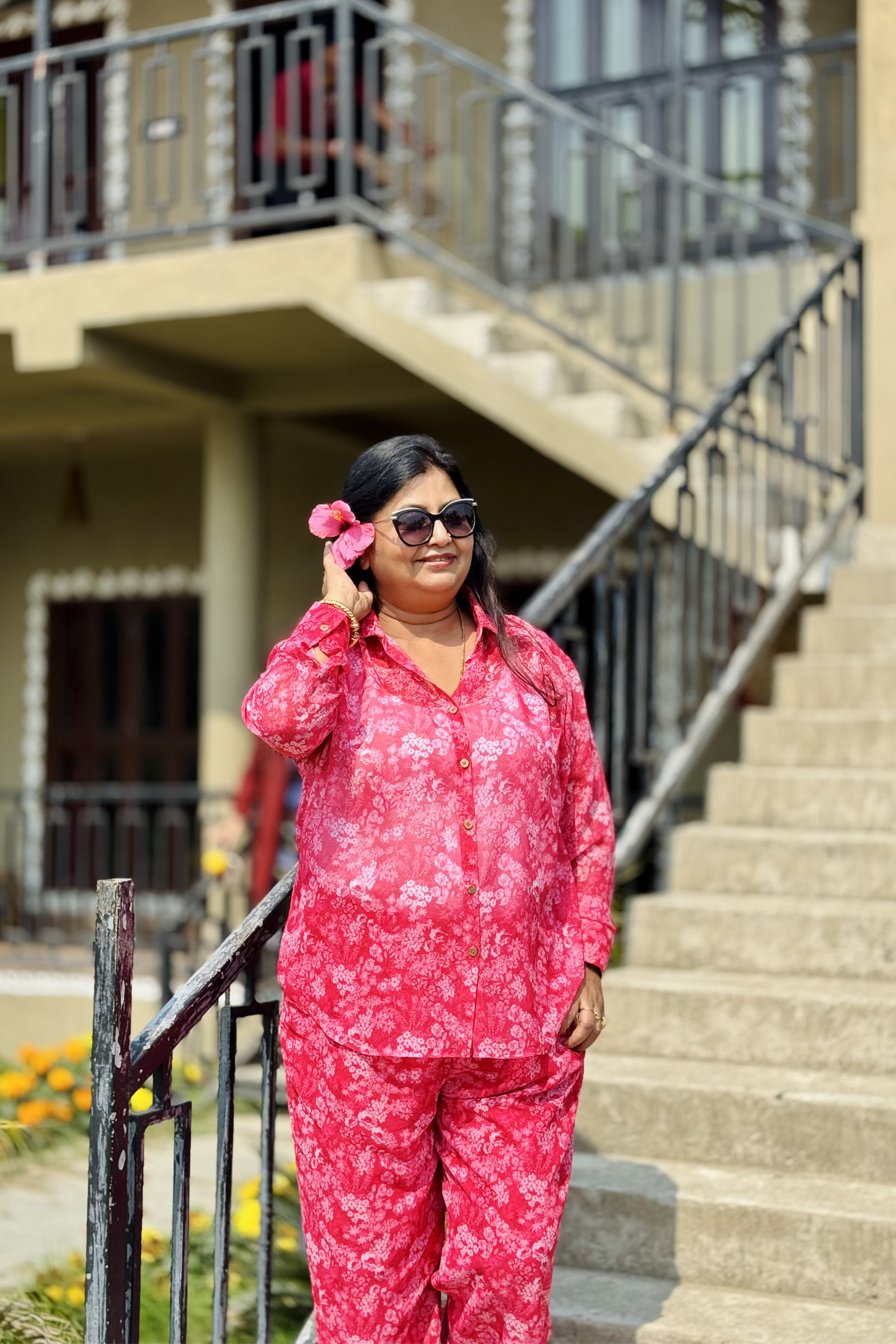 ABHA CHIFFON CO-ORD REDDISH PINK