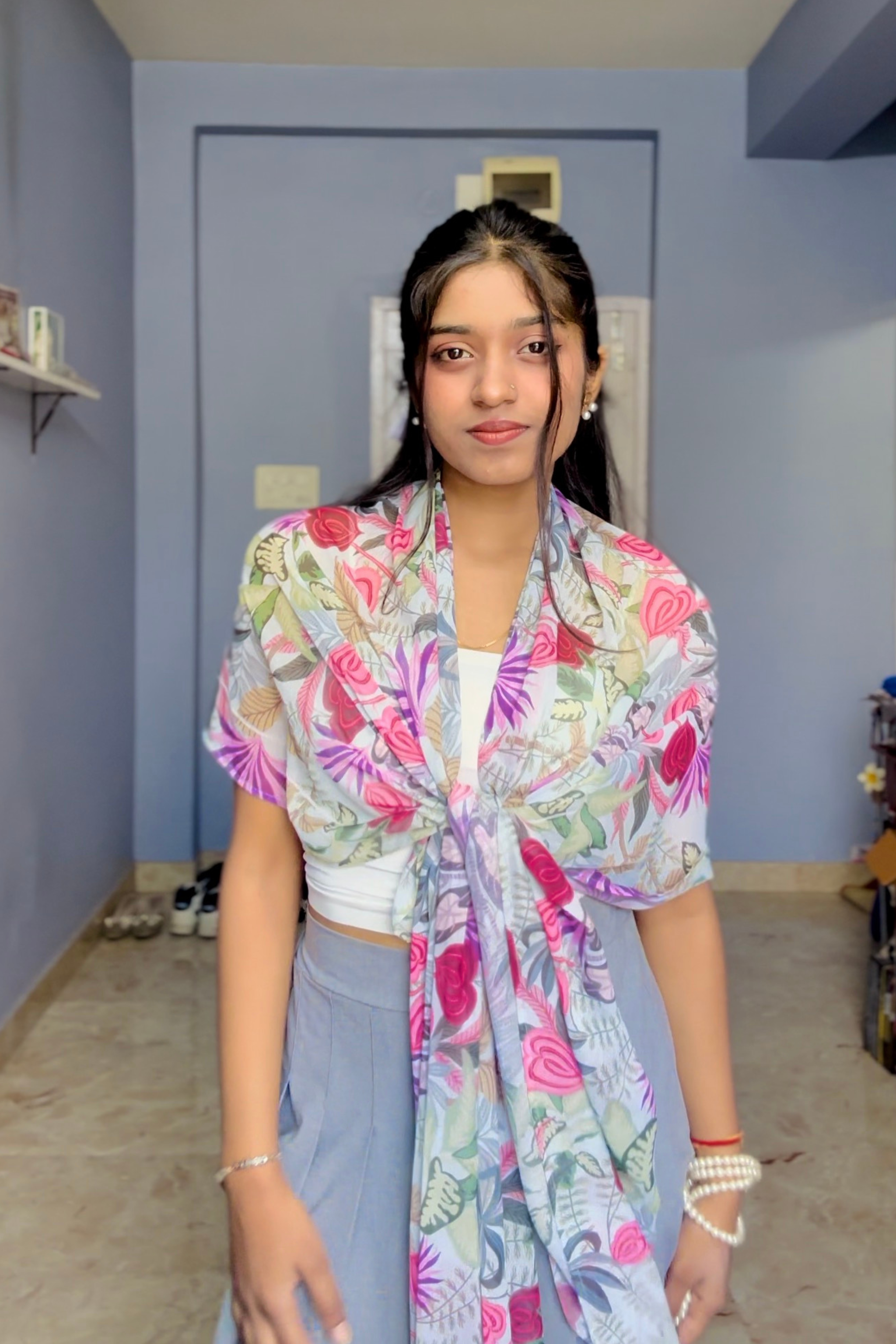 Bristi Cyan Chiffon Scarf