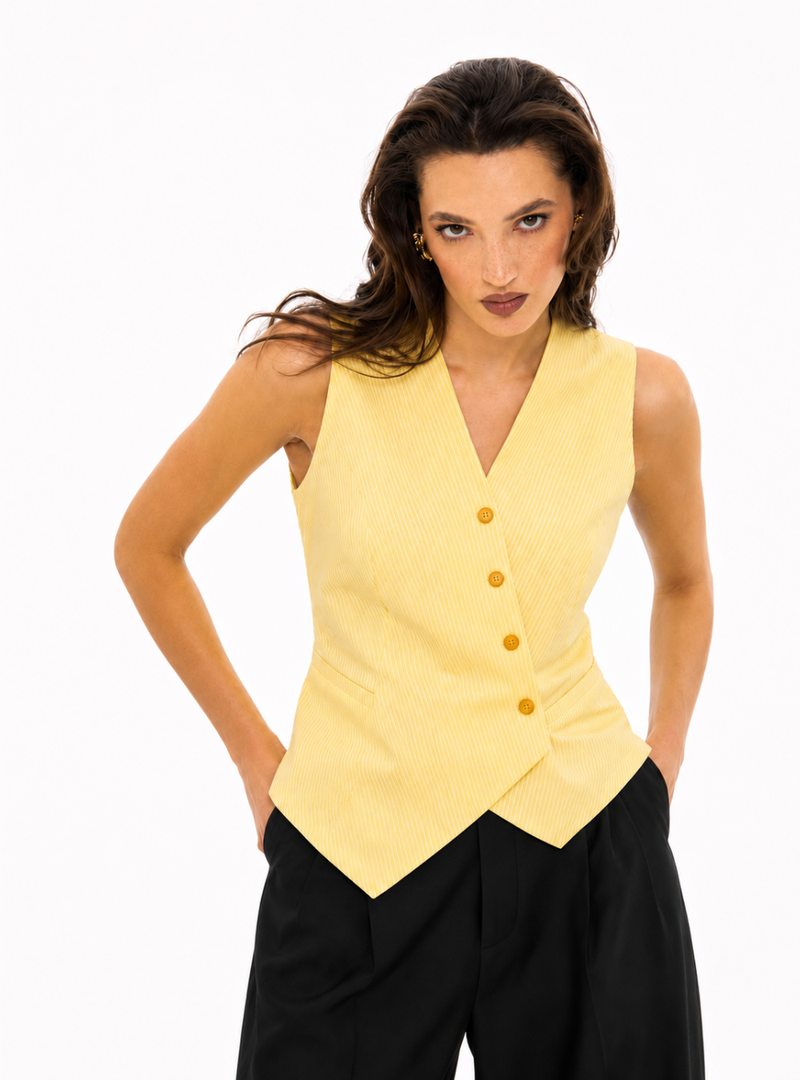 Yellow Stripe Waist-Coat Assymetric